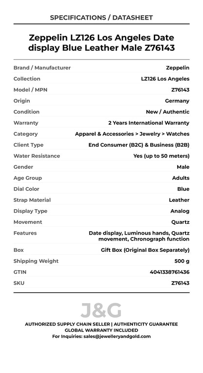 Zeppelin LZ126 Los Angeles Date display Blue Leather Male Z76143 - Specifications