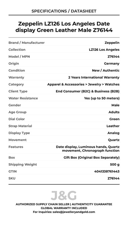 Zeppelin LZ126 Los Angeles Date display Green Leather Male Z76144 - Specifications