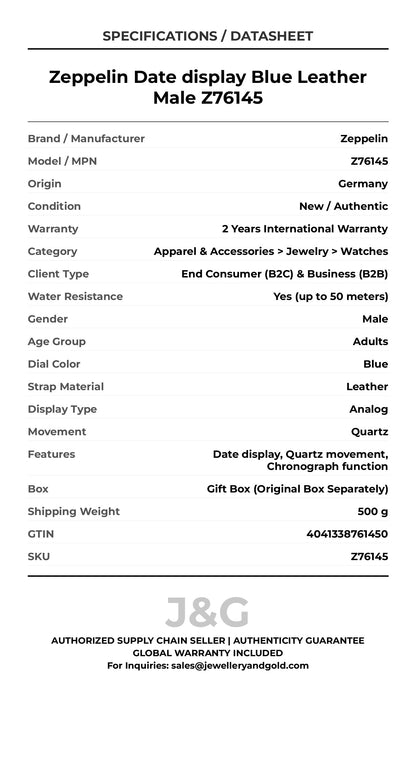 Zeppelin Date display Blue Leather Male Z76145 - Specifications