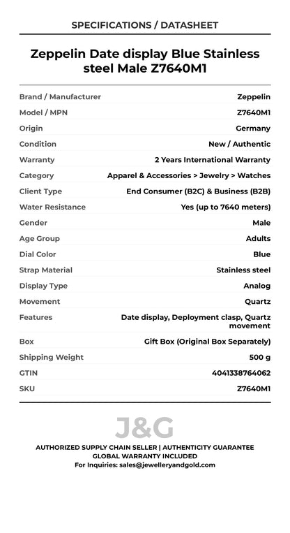 Zeppelin Date display Blue Stainless steel Male Z7640M1 - Specifications