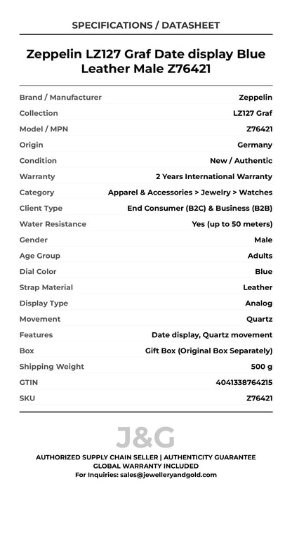 Zeppelin LZ127 Graf Date display Blue Leather Male Z76421 - Specifications