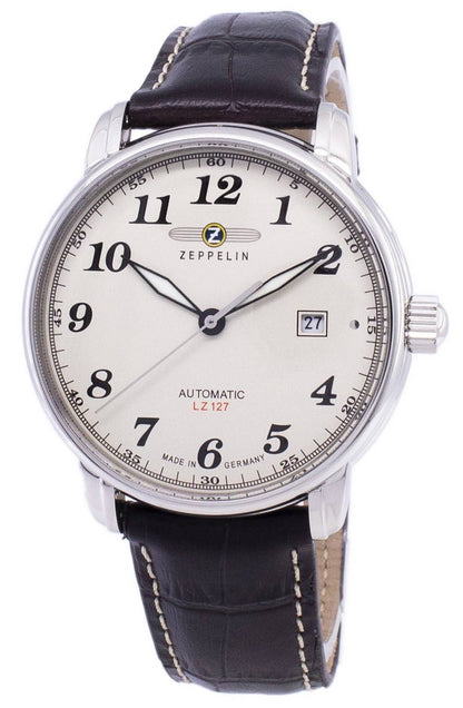Zeppelin LZ127 Graf Automatic movement Black Leather Male Z76565. A brand-new Zeppelin LZ127 Graf watch featuring a Black dial and a Leather strap. Side view.