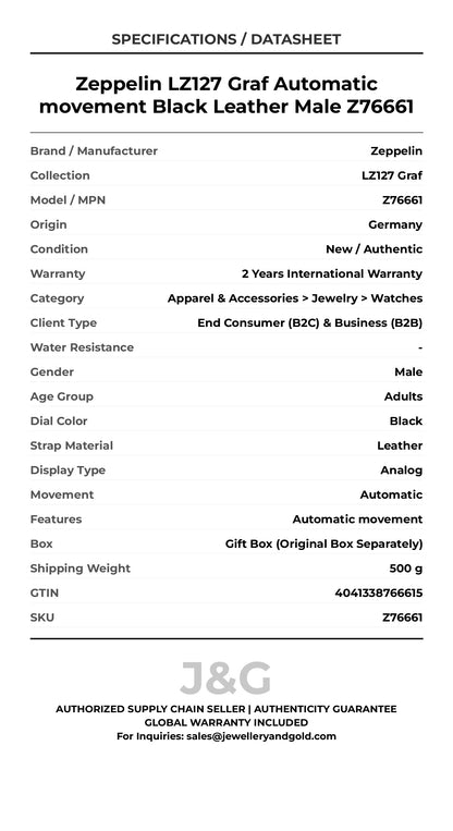 Zeppelin LZ127 Graf Automatic movement Black Leather Male Z76661 - Specifications