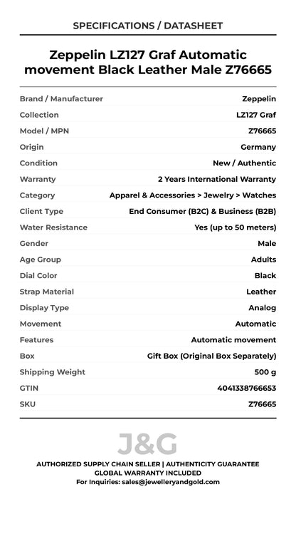 Zeppelin LZ127 Graf Automatic movement Black Leather Male Z76665 - Specifications
