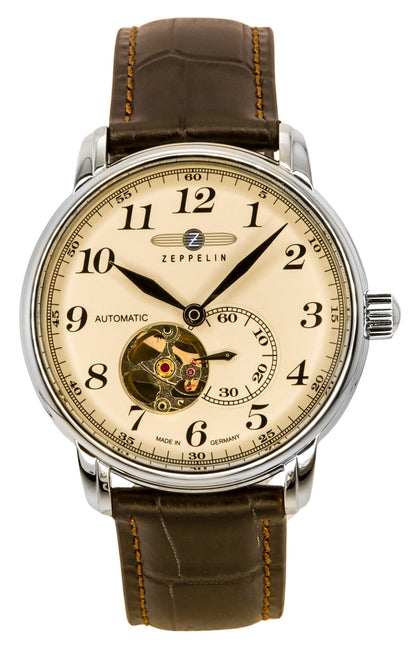 Zeppelin LZ127 Graf Automatic movement Black Leather Male Z76665. A brand-new Zeppelin LZ127 Graf watch featuring a Black dial and a Leather strap. Front view.