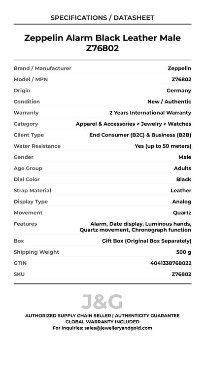 Zeppelin Alarm Black Leather Male Z76802 - Specifications