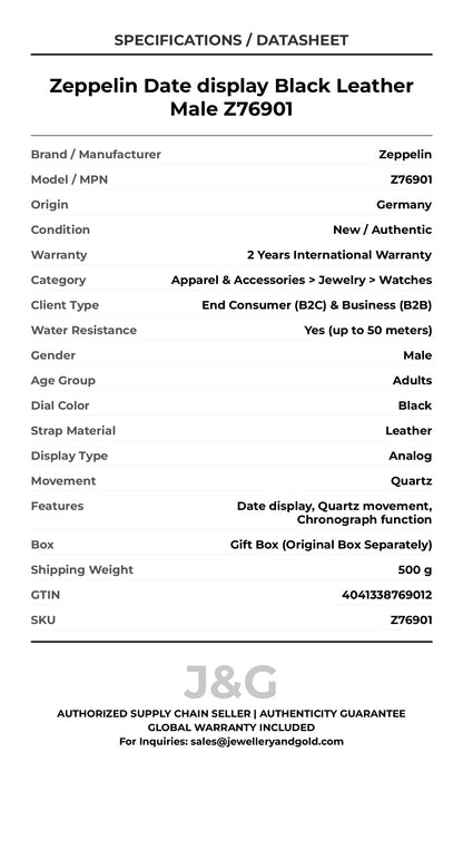 Zeppelin Date display Black Leather Male Z76901 - Specifications