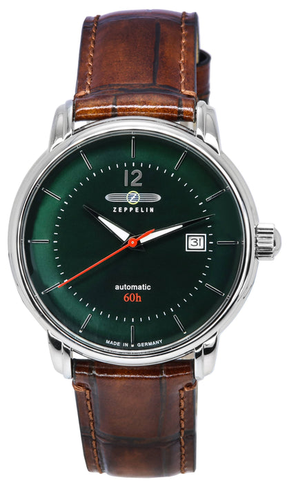 Zeppelin Automatic movement Dark Green Leather Male Z81604. A brand-new Zeppelin watch featuring a Dark Green dial and a Leather strap. Side view.