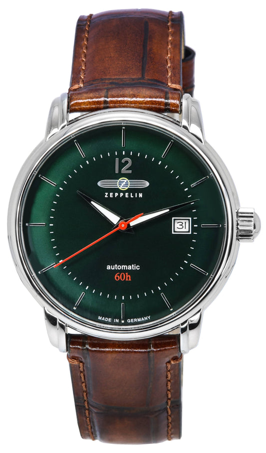 Zeppelin Automatic movement Dark Green Leather Male Z81604. A brand-new Zeppelin watch featuring a Dark Green dial and a Leather strap. Side view.