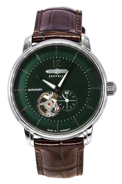 Zeppelin Automatic movement Green Leather Male Z81664. A brand-new Zeppelin watch featuring a Green dial and a Leather strap. Front view.