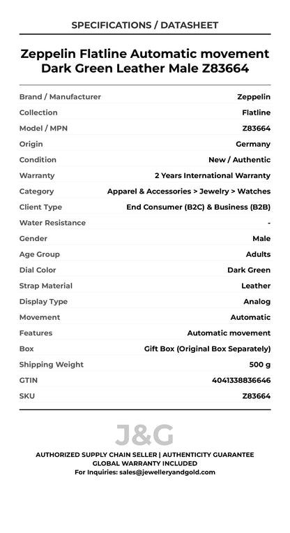 Zeppelin Flatline Automatic movement Dark Green Leather Male Z83664 - Specifications