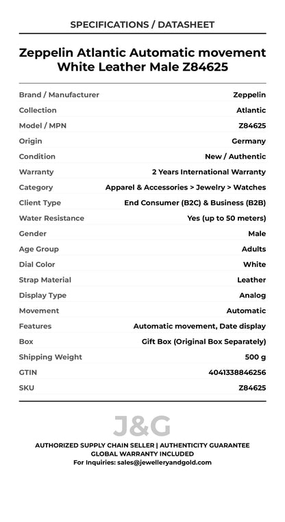 Zeppelin Atlantic Automatic movement White Leather Male Z84625 - Specifications