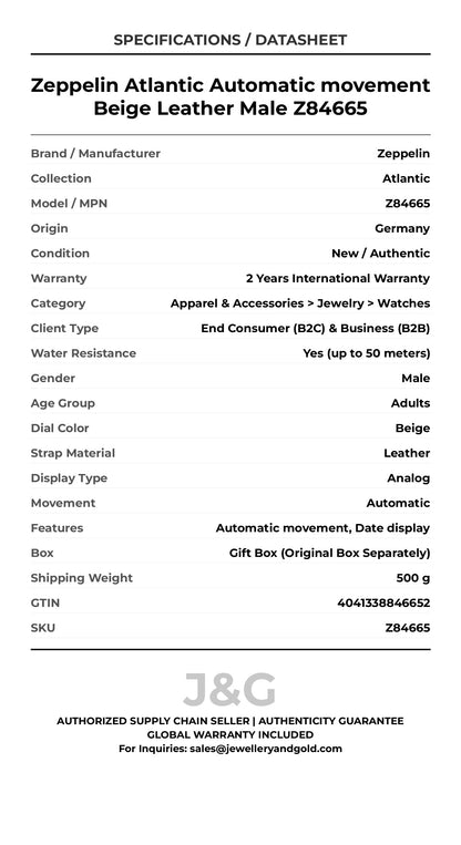 Zeppelin Atlantic Automatic movement Beige Leather Male Z84665 - Specifications