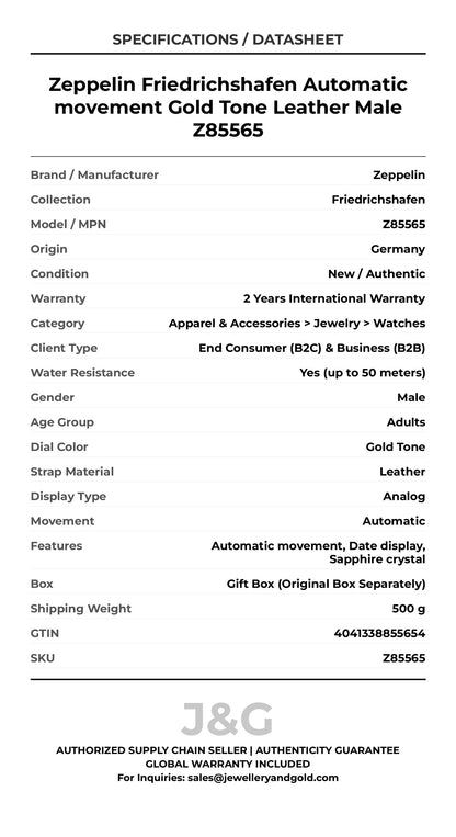Zeppelin Friedrichshafen Automatic movement Gold Tone Leather Male Z85565 - Specifications