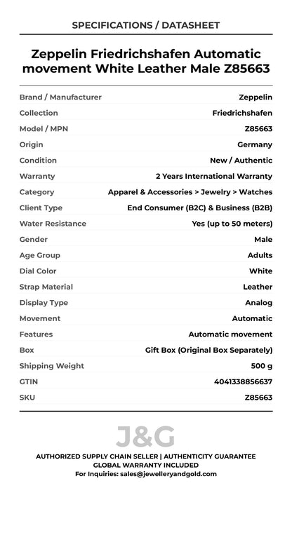 Zeppelin Friedrichshafen Automatic movement White Leather Male Z85663 - Specifications