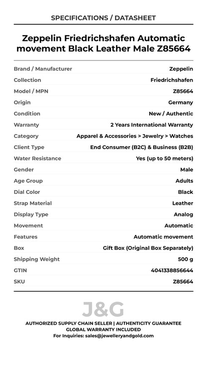 Zeppelin Friedrichshafen Automatic movement Black Leather Male Z85664 - Specifications