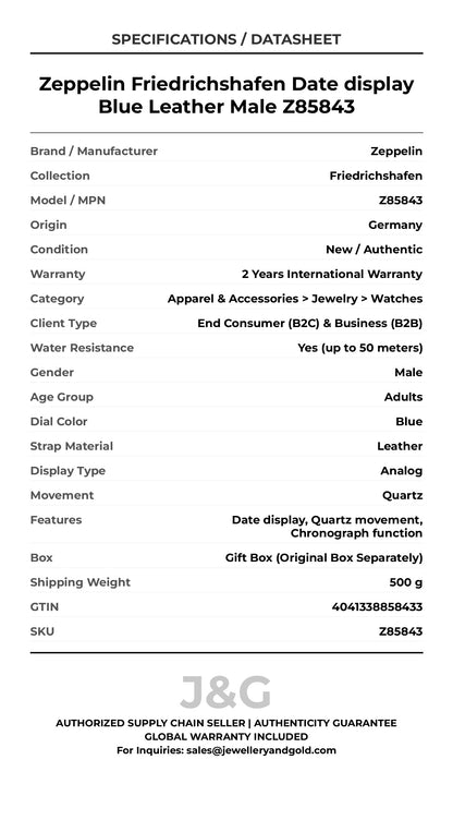 Zeppelin Friedrichshafen Date display Blue Leather Male Z85843 - Specifications
