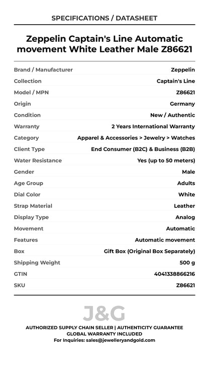 Zeppelin Captain's Line Automatic movement White Leather Male Z86621 - Specifications