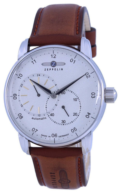 Zeppelin Captain's Line Automatic movement White Leather Male Z86621. A brand-new Zeppelin Captain's Line watch featuring a White dial and a Leather strap. Front view.