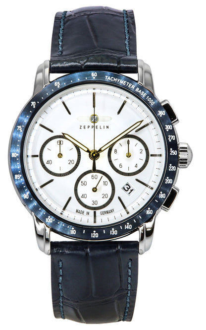 Zeppelin New York Date display White Leather Male Z88781. A brand-new Zeppelin New York watch featuring a White dial and a Leather strap. Side view.