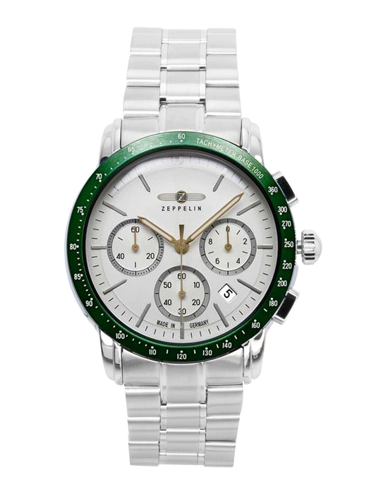 Zeppelin New York Quartz movement White Stainless steel Male Z8878MB4. A brand-new Zeppelin New York watch featuring a White dial and a Stainless steel strap. Front view.