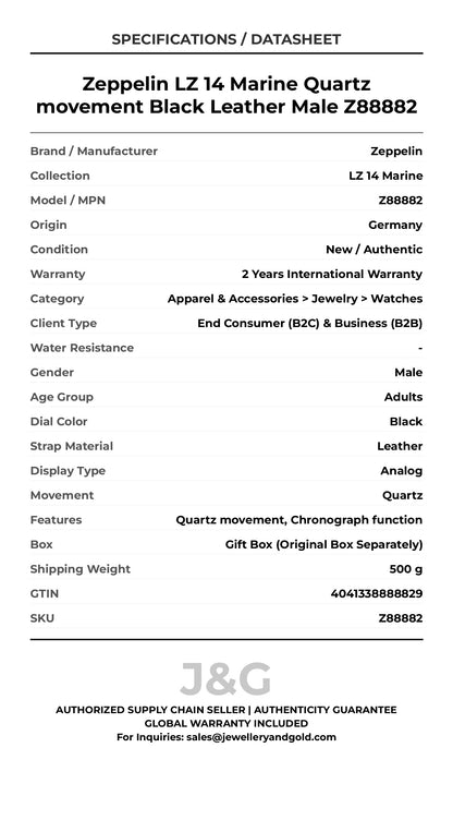 Zeppelin LZ 14 Marine Quartz movement Black Leather Male Z88882 - Specifications