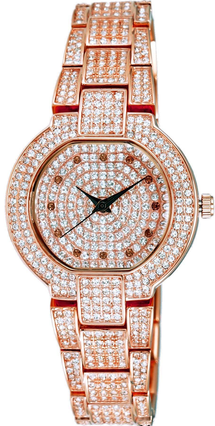 Adee Kaye Astonish Collection Crystal Accents Rose Gold. A brand-new Adee Kaye Astonish watch featuring a Gold dial. Angled view.