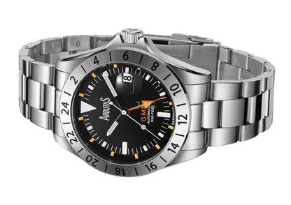 Arbutus Limited Edition GMT Automatic movement Black Stainless steel Male AR9922SBS.-.AR. A brand-new Arbutus Limited Edition GMT watch featuring a Black dial and a Stainless steel strap. Front view. - view 2