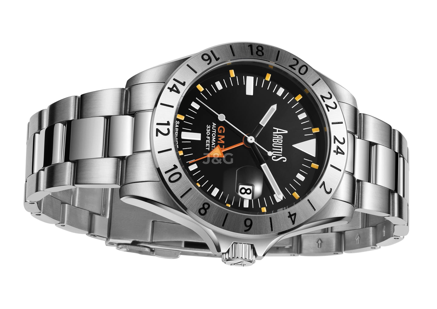 Arbutus Limited Edition GMT Automatic movement Black Stainless steel Male AR9922SBS.-.AR. A brand-new Arbutus Limited Edition GMT watch featuring a Black dial and a Stainless steel strap. Front view. - view 3