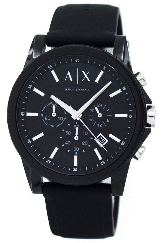 Armani Exchange Active Chronograph Quartz Water Resistant. A brand-new Armani Exchange watch featuring a Silicone strap. Side view.