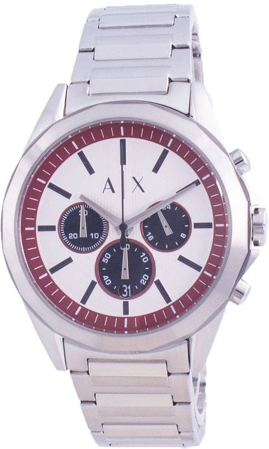 Armani Exchange Chronograph Quartz 100M Stainless Steel. A brand-new Armani Exchange watch featuring a Stainless steel strap. Side view.