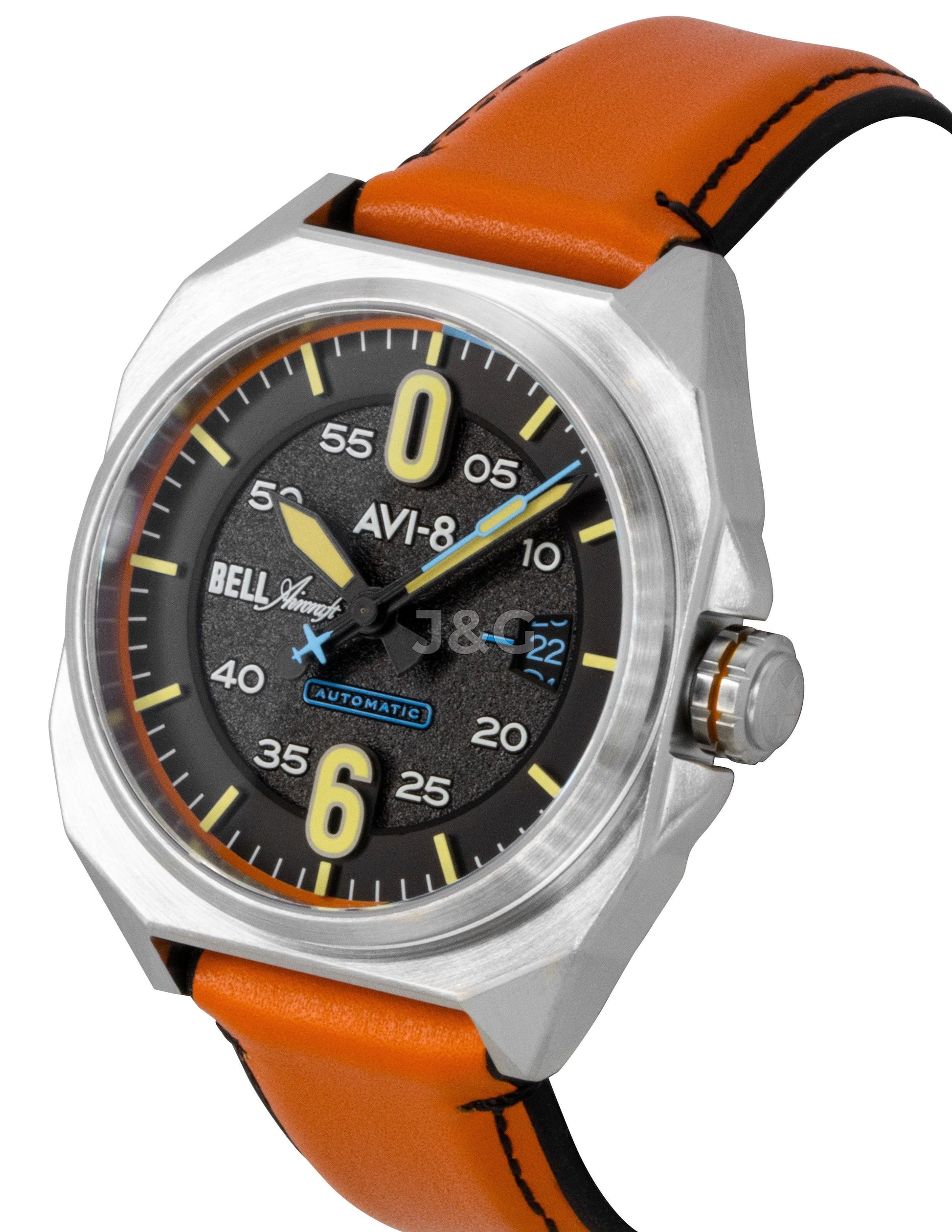 AVI-8 Bell X-1 Machbuster Automatic movement Black Leather Male AV-4115-01. A brand-new AVI-8 Bell X-1 Machbuster watch featuring a Black dial and a Leather strap. Front view. - view 3