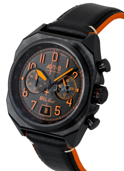 AVI-8 Bell X-1 Machbuster Quartz movement Black Leather Male AV-4118-04. A brand-new AVI-8 Bell X-1 Machbuster watch featuring a Black dial and a Leather strap. Side view. - view 3