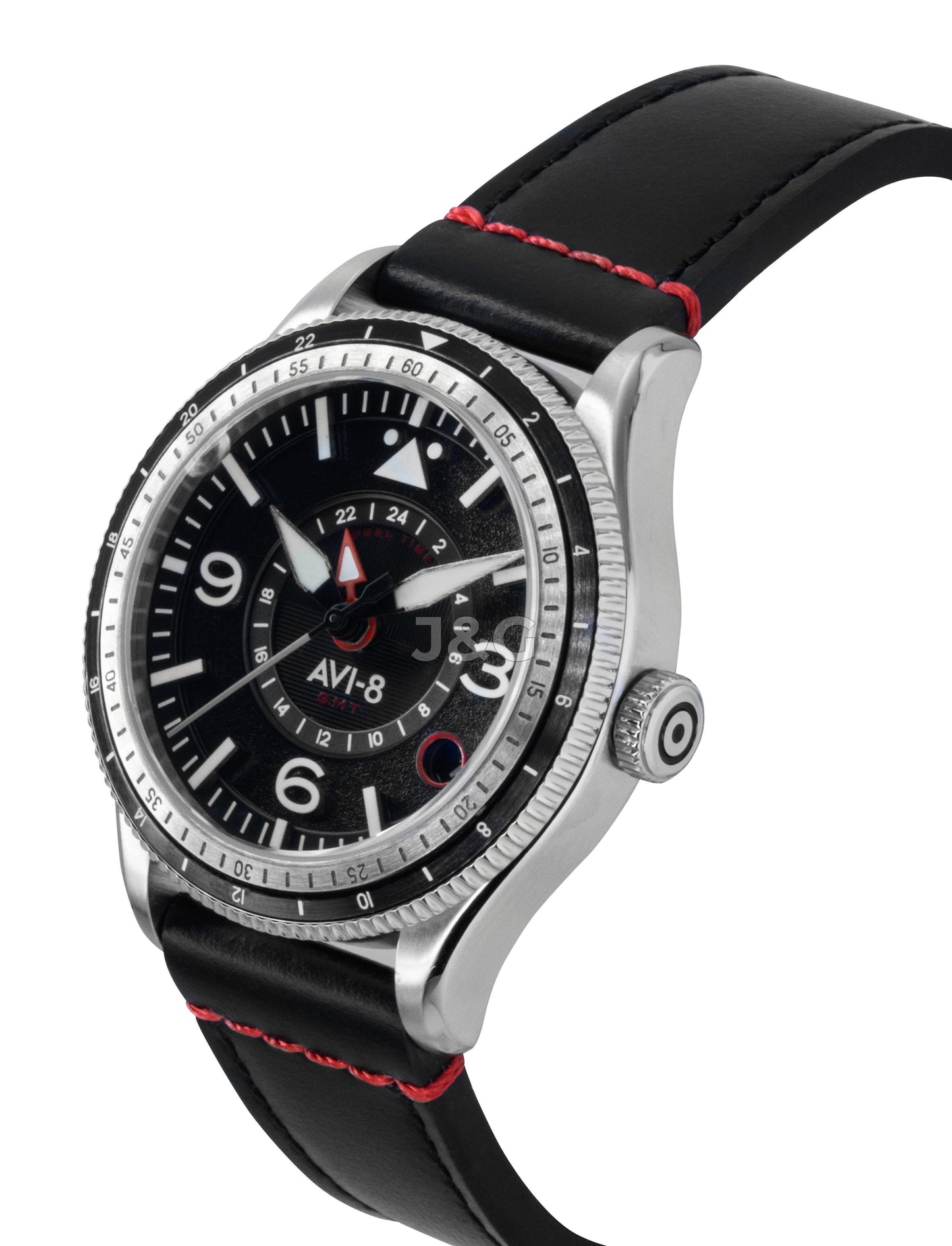 AVI-8 Flyboy Airmaster Automatic movement Black Leather Male AV-4128-01. A brand-new AVI-8 Flyboy watch featuring a Black dial and a Leather strap. Front view. - view 3