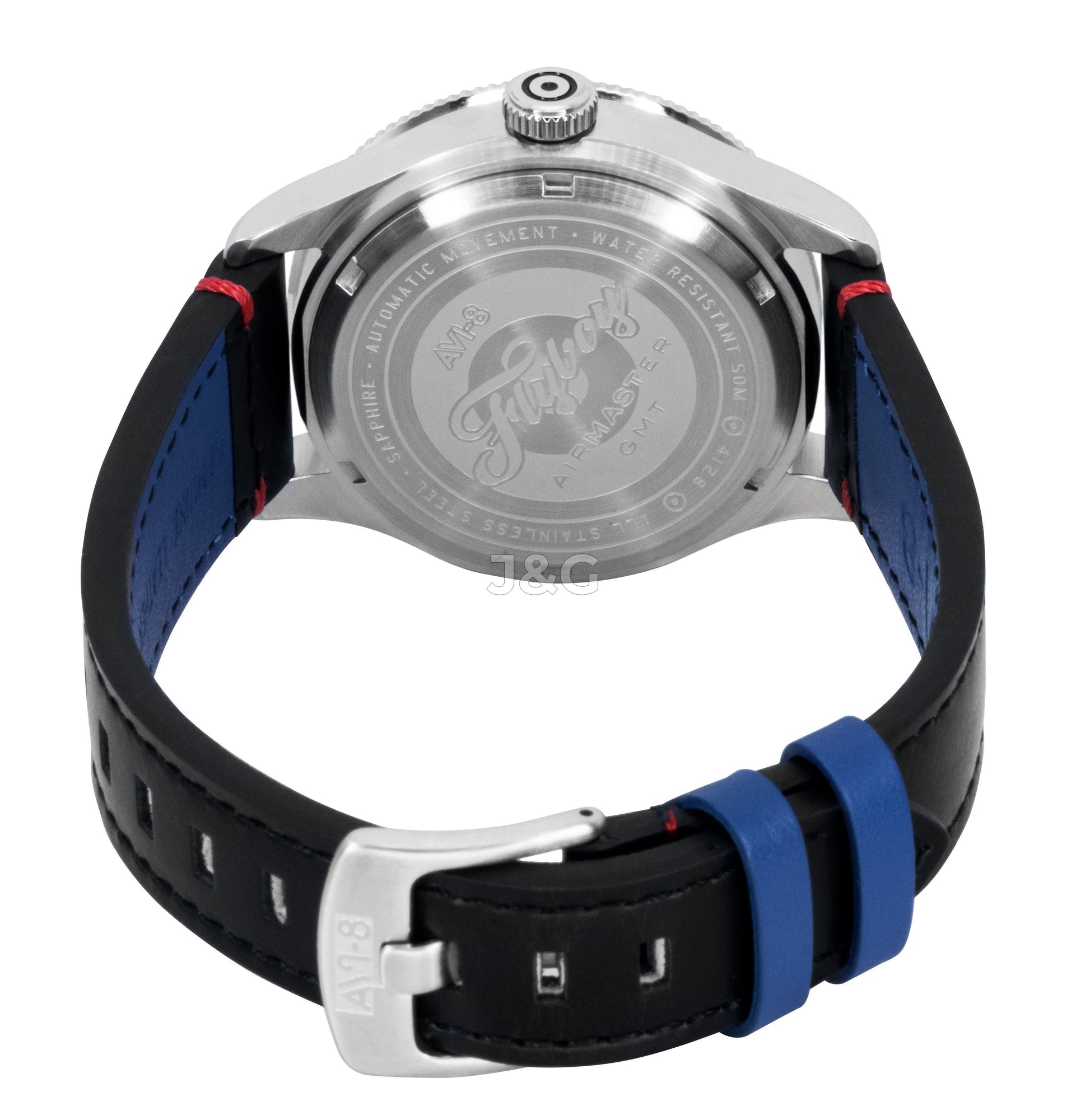 AVI-8 Flyboy Airmaster Automatic movement Black Leather Male AV-4128-01. A brand-new AVI-8 Flyboy watch featuring a Black dial and a Leather strap. Front view. - view 4