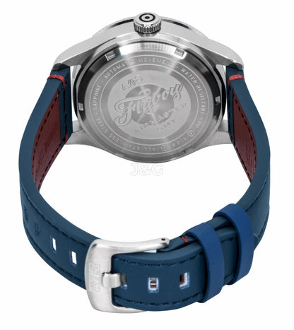 AVI-8 Flyboy Airmaster Automatic movement Blue Leather Male AV-4128-04. A brand-new AVI-8 Flyboy watch featuring a Blue dial and a Leather strap. Angled view. - view 4