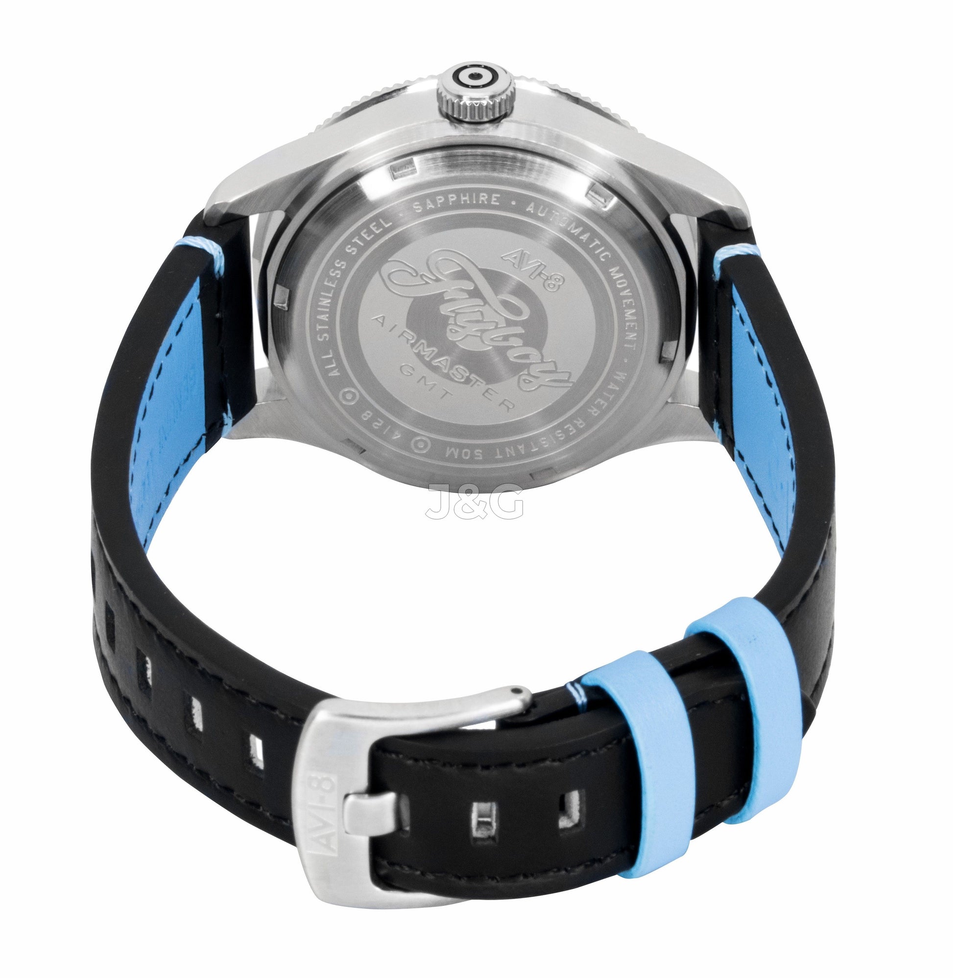 AVI-8 Flyboy Airmaster Automatic movement White Leather Male AV-4128-02. A brand-new AVI-8 Flyboy watch featuring a White dial and a Leather strap. Angled view. - view 4