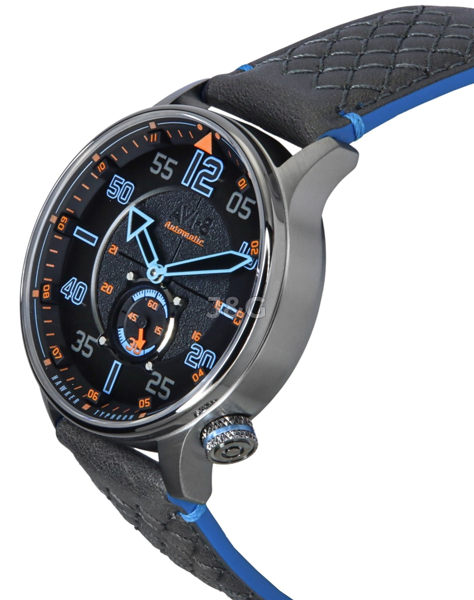 AVI-8 Hawker Automatic movement Grey Leather Male AV-4119-03. A brand-new AVI-8 Hawker watch featuring a Grey dial and a Leather strap. Front view. - view 3