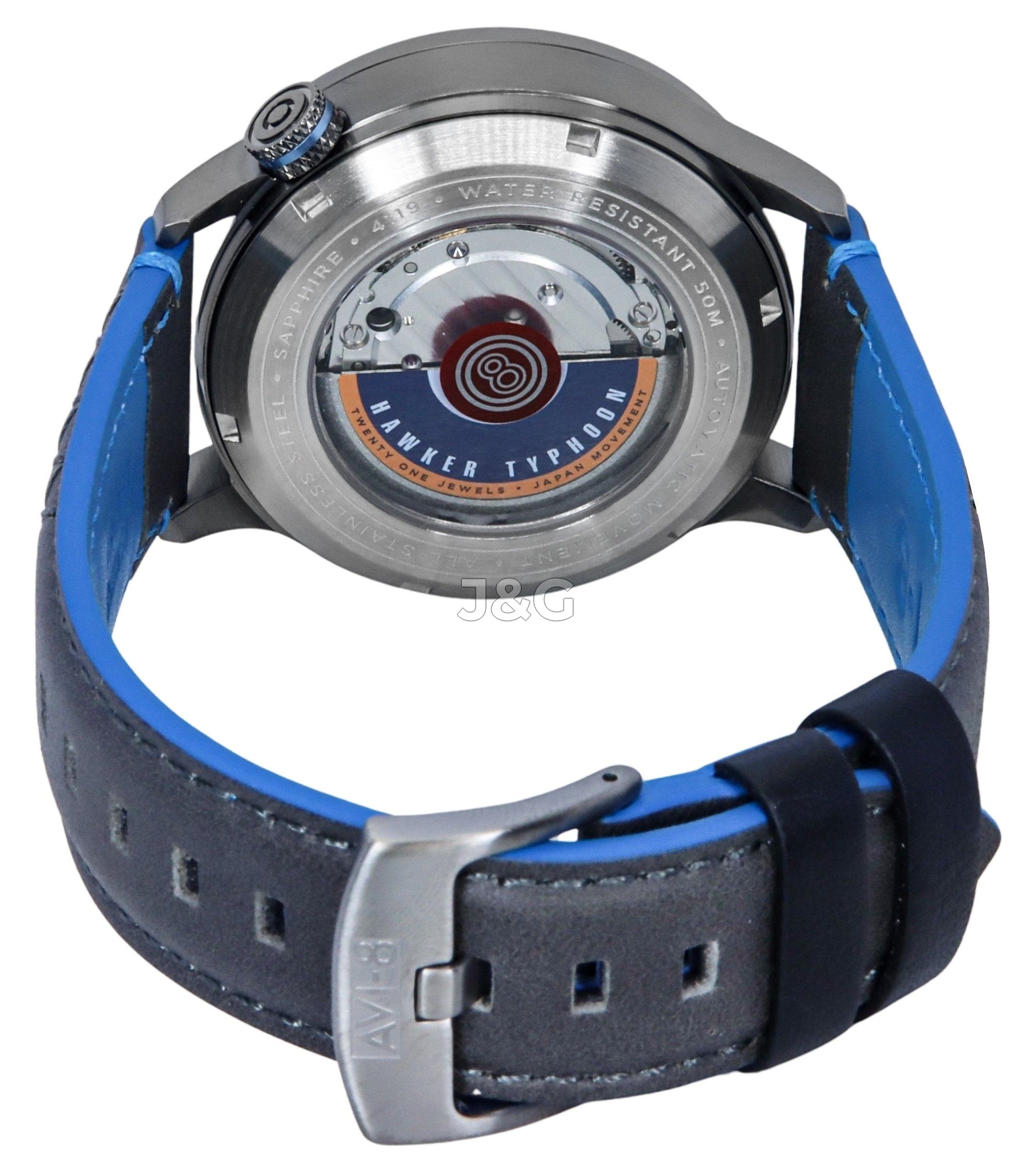 AVI-8 Hawker Automatic movement Grey Leather Male AV-4119-03. A brand-new AVI-8 Hawker watch featuring a Grey dial and a Leather strap. Front view. - view 4