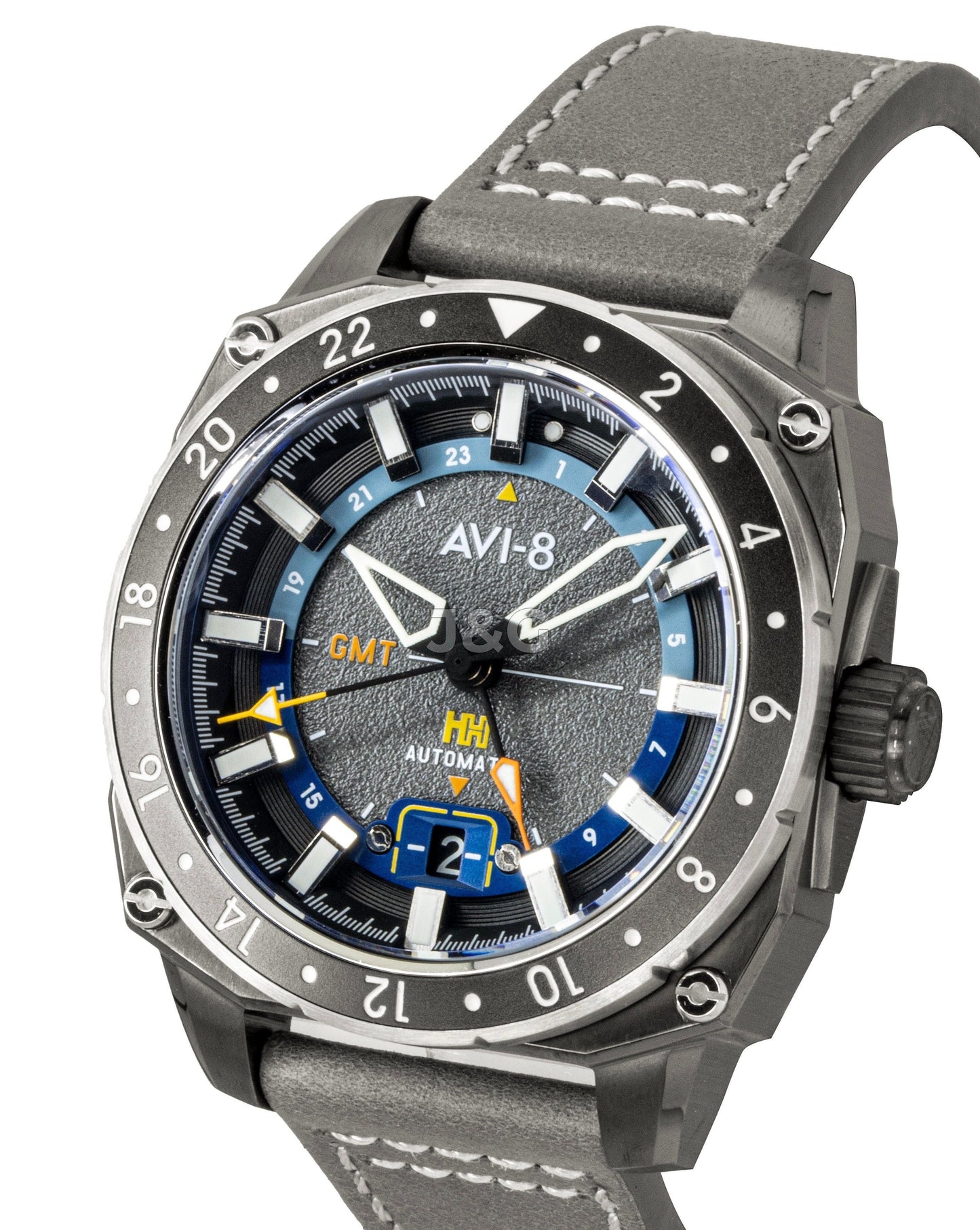 AVI-8 Hawker Hunter Automatic movement Grey Leather Male AV-4122-04. A brand-new AVI-8 Hawker watch featuring a Grey dial and a Leather strap. Side view. - view 3