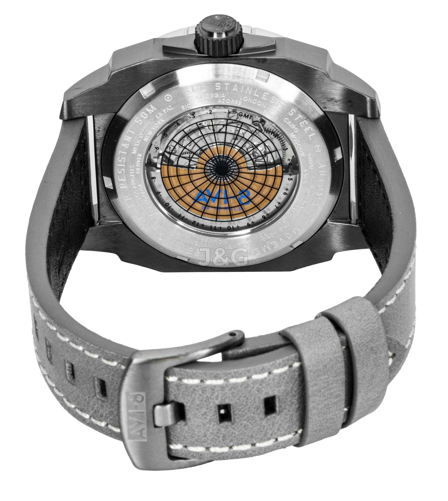 AVI-8 Hawker Hunter Automatic movement Grey Leather Male AV-4122-04. A brand-new AVI-8 Hawker watch featuring a Grey dial and a Leather strap. Side view. - view 4