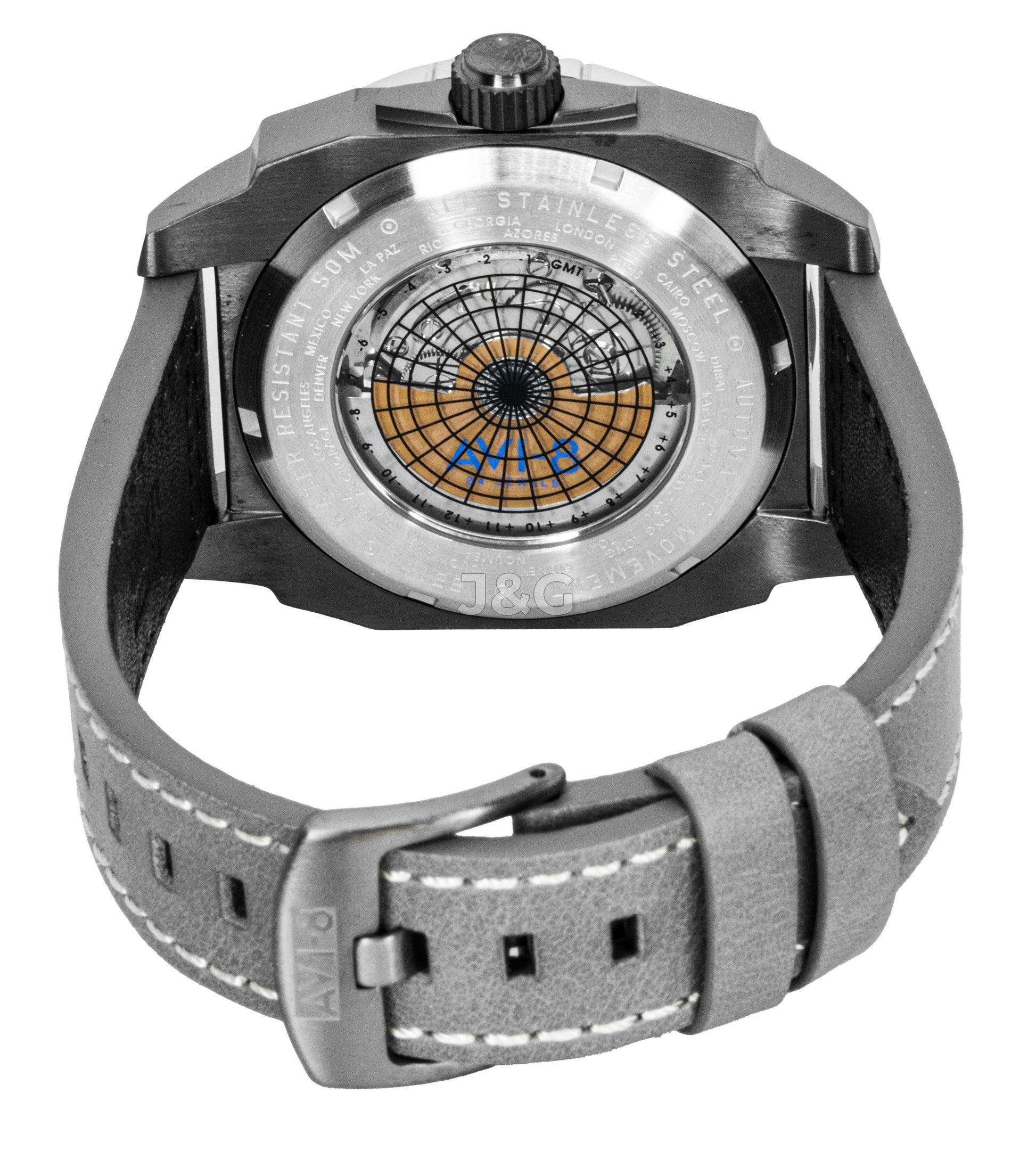 AVI-8 Hawker Hunter Automatic movement Grey Leather Male AV-4122-04. A brand-new AVI-8 Hawker watch featuring a Grey dial and a Leather strap. Side view. - view 4