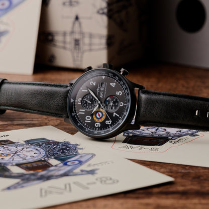 AVI-8 Hawker Hurricane Date display White Leather Male AV-4011-0D. A brand-new AVI-8 Hawker watch featuring a White dial and a Leather strap. Side view. - view 2