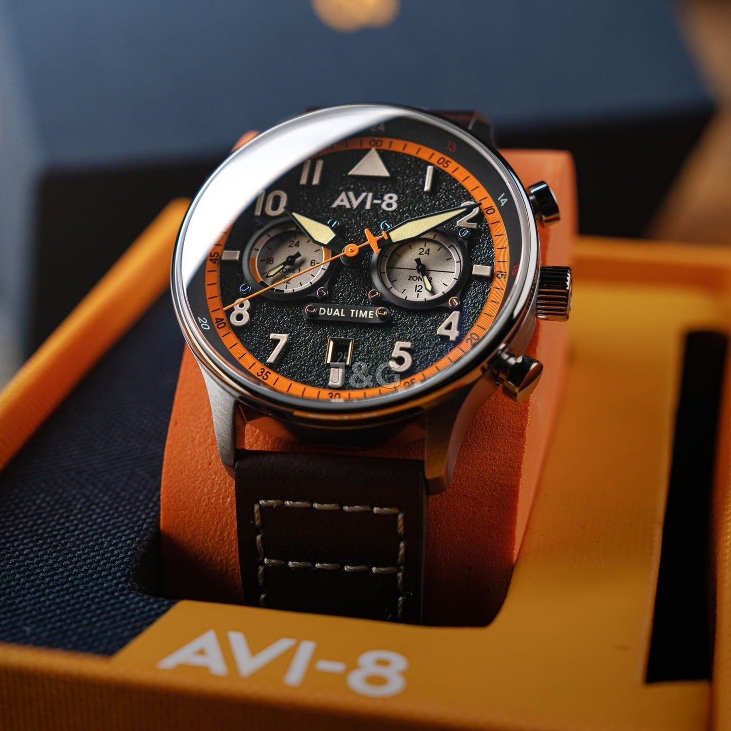 AVI-8 Hawker Hurricane Quartz movement Black Male AV-4088-07. A brand-new AVI-8 Hawker watch featuring a Black dial. Angled view. - view 5