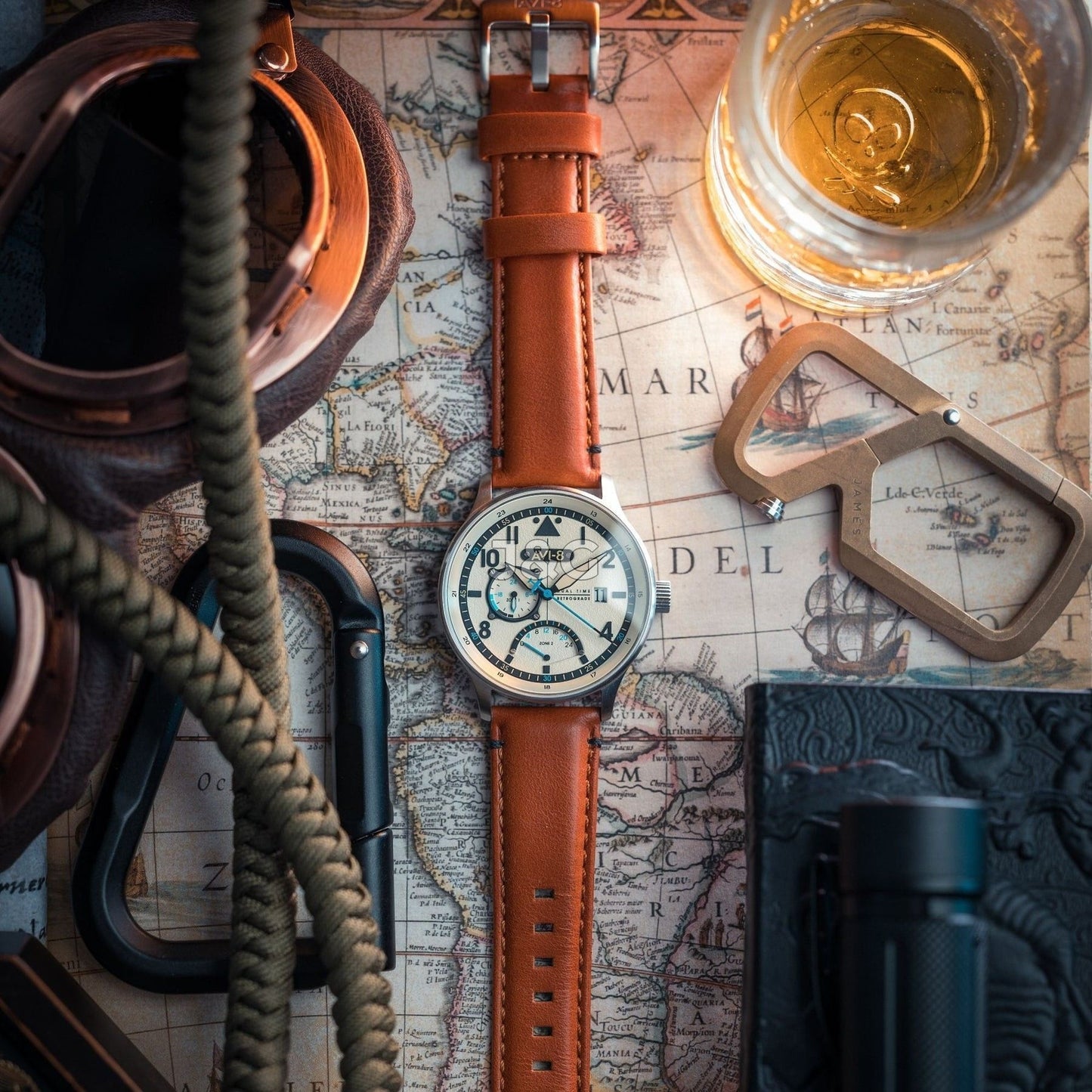 AVI-8 Hawker Hurricane Quartz movement White Leather Male AV-4101-0C. A brand-new AVI-8 Hawker watch featuring a White dial and a Leather strap. Side view. - view 5