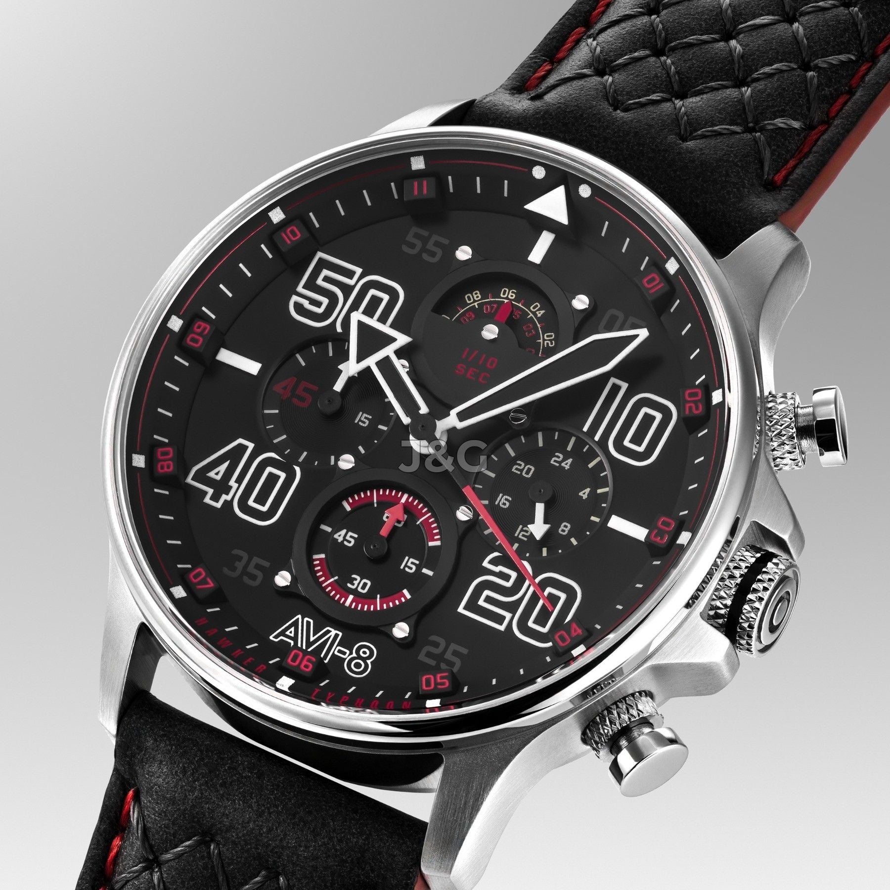 AVI-8 Hawker Quartz movement Black Leather Male AV-4093-0A. A brand-new AVI-8 Hawker watch featuring a Black dial and a Leather strap. Front view. - view 3