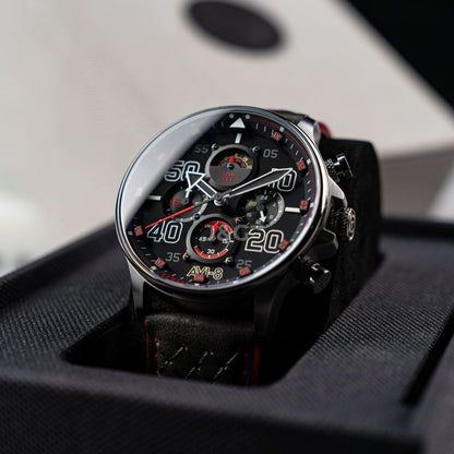 AVI-8 Hawker Quartz movement Black Leather Male AV-4093-0A. A brand-new AVI-8 Hawker watch featuring a Black dial and a Leather strap. Front view. - view 4