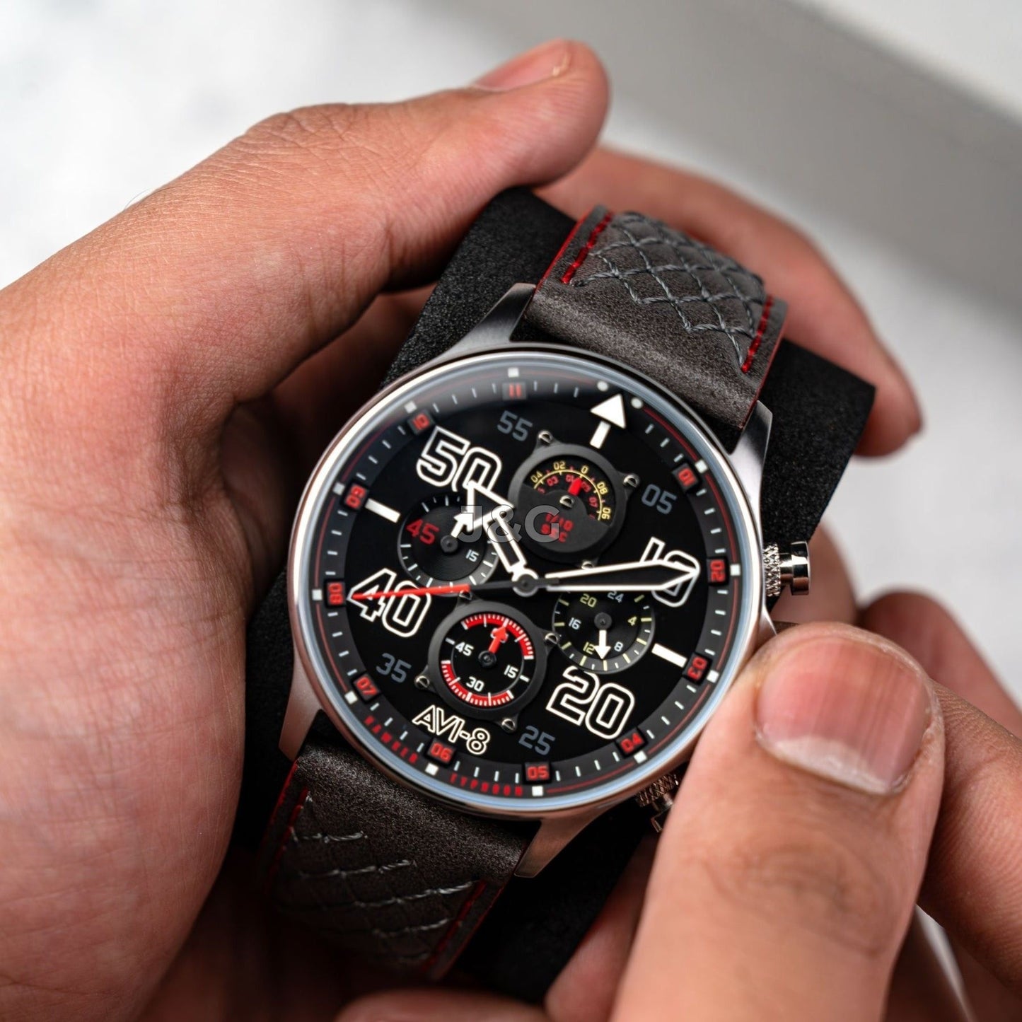 AVI-8 Hawker Quartz movement Black Leather Male AV-4093-0A. A brand-new AVI-8 Hawker watch featuring a Black dial and a Leather strap. Front view. - view 5