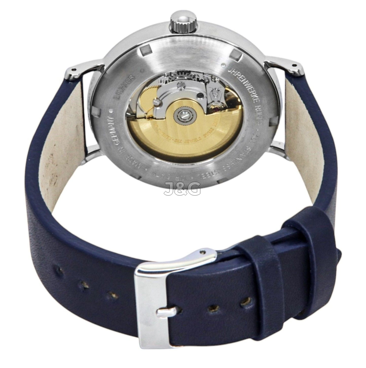 Bauhaus Automatic movement Blue Leather Male BA-21523. A brand-new Bauhaus watch featuring a Blue dial and a Leather strap. Side view. - view 3