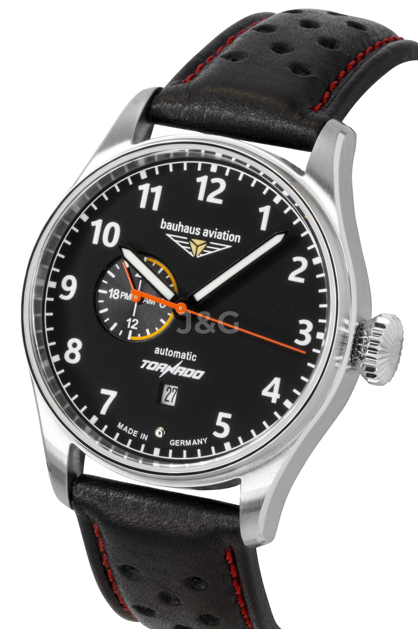 Bauhaus Aviation Automatic movement Black Leather Male BA-27642. A brand-new Bauhaus Aviation watch featuring a Black dial and a Leather strap. Side view. - view 3